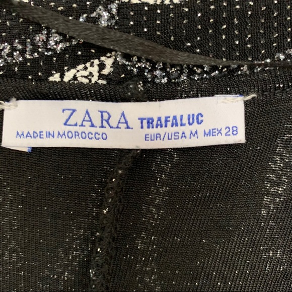 ZARA Glitter V-Neck Mini Wrap Dress Black & White - Picture 11 of 12